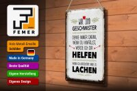 Blechschild Spruch Geschwister wir lachen helfen 20x30cm
