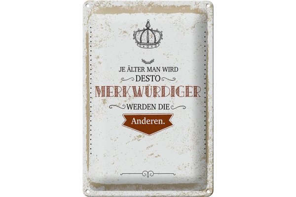 Blechschild Spruch je älter desto merkwürdiger andere 20x30cm