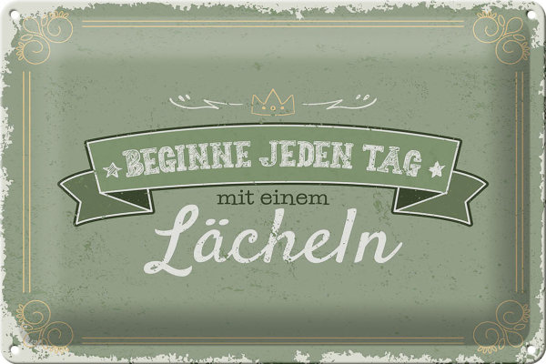 Blechschild Spruch Beginne jeden Tag mit dem Lächeln 30x20cm