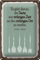 Blechschild Spruch Darts zur richtigen Zeit werfen 20x30cm