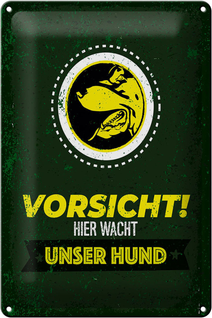 Blechschild „Vorsicht Bissiger Hund“ 20x30 Cm, Gewölbt – Deutsche Qualität, Mit 4 Befestigungslöchern