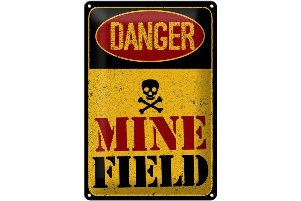 Blechschild Achtung Danger Mine Field Minenfeld 20x30cm