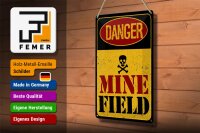 Blechschild Achtung Danger Mine Field Minenfeld 20x30cm