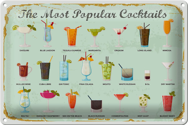 Blechschild Cocktails Mimosa Orgasm Daiquiri 30x20cm