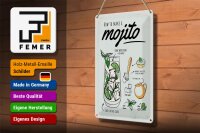 Blechschild Rezept Mojito Cocktail Recipewhite rum 20x30cm