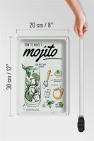 Blechschild Rezept Mojito Cocktail Recipewhite rum 20x30cm