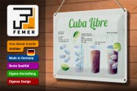 Blechschild Rezept Cuba Libre Cocktail Recipe 30x20cm