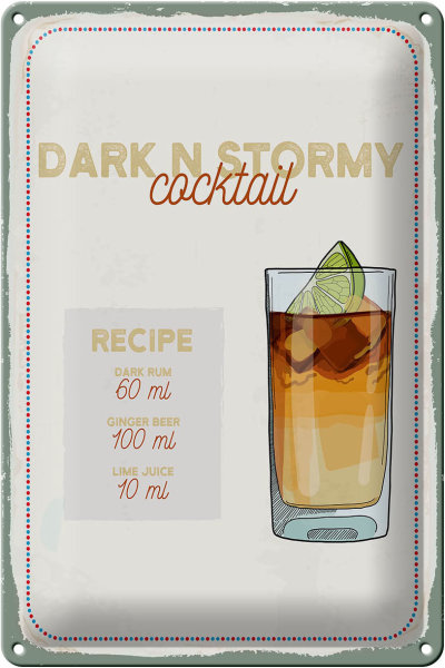 Blechschild Rezept Dark n Stormy Cocktail Recipe 20x30cm