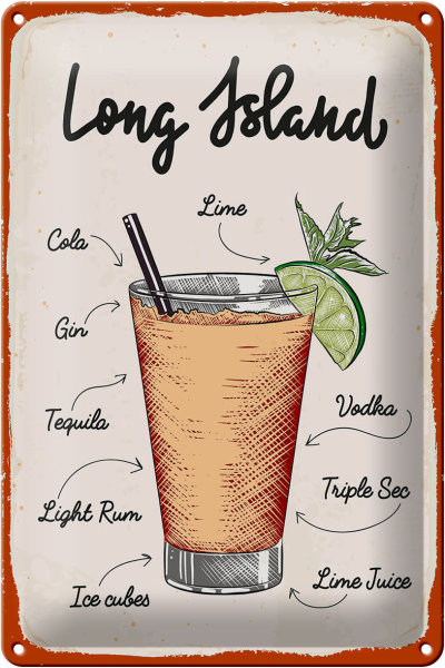 Blechschild Rezept Long Island Cocktail Recipe 20x30cm
