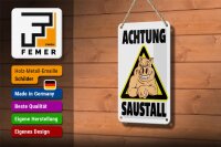 Blechschild Tiere 12x18cm Schwein Achtung Saustall