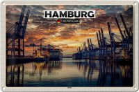 Blechschild Städte Hamburg Hafen Sonnneuntergang...