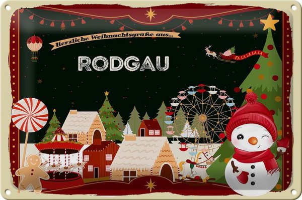 Blechschild Weihnachten Grüße aus RODGAU 30x20cm