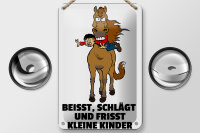 Blechschild Hinweis 12x18cm Pferd beisst frisst Kinder
