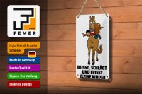 Blechschild Hinweis 12x18cm Pferd beisst frisst Kinder