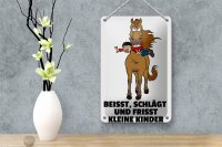 Blechschild Hinweis 12x18cm Pferd beisst frisst Kinder