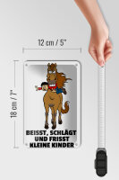 Blechschild Hinweis 12x18cm Pferd beisst frisst Kinder