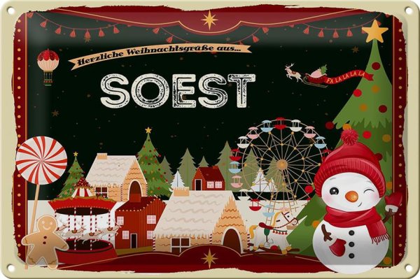Blechschild Weihnachten Grüße aus SOEST 30x20cm