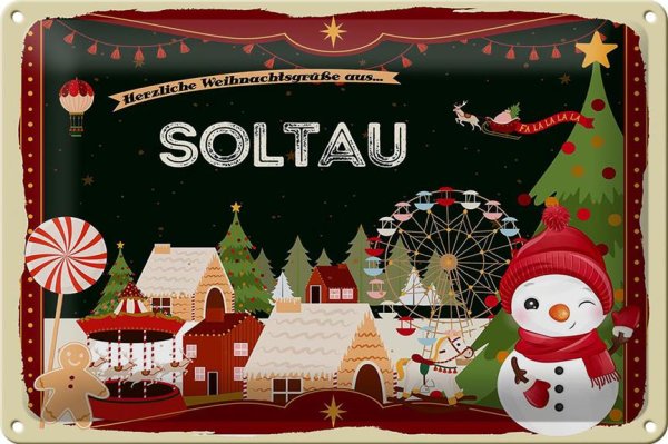 Blechschild Weihnachten Grüße aus SOLTAU 30x20cm