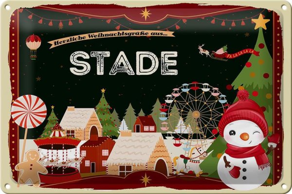 Blechschild Weihnachten Grüße aus STADE 30x20cm