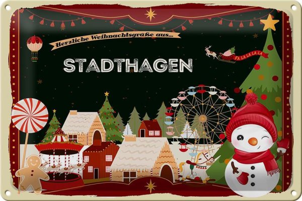Blechschild Weihnachten Grüße STADTHAGEN 30x20cm