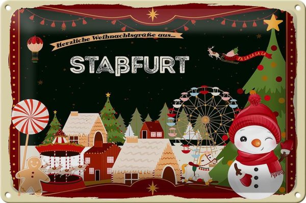 Blechschild Weihnachten Grüße STAßFURT 30x20cm