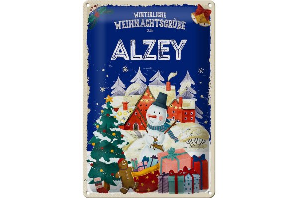 Blechschild Weihnachtsgrüße aus ALZEY 20x30cm