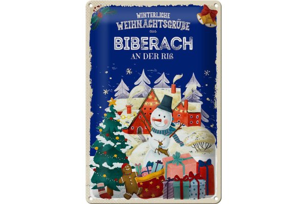 Blechschild Weihnachtsgrüße aus BIBERACH an der Riß 20x30cm