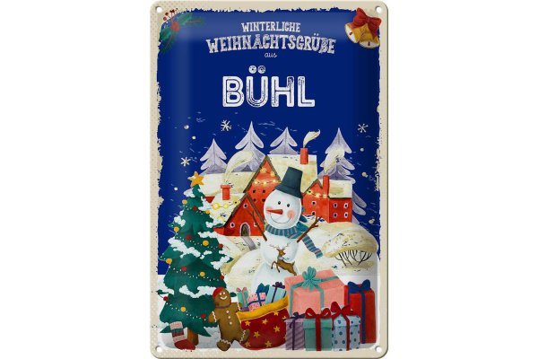Blechschild Weihnachtsgrüße BÜHL Fest 20x30cm
