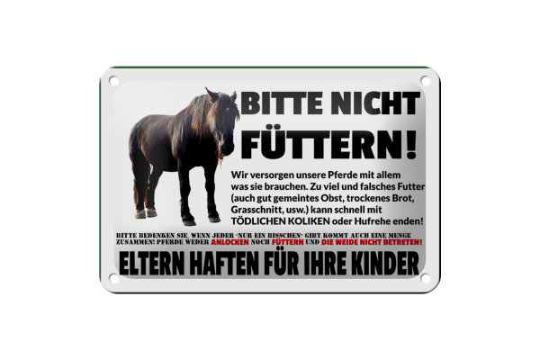 Blechschild Pferd 18x12cm bitte nicht füttern Eltern haften