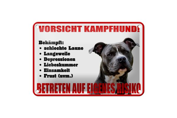 Blechschild Hinweis 18x12cm Hund Vorsicht Kampfhund Risiko