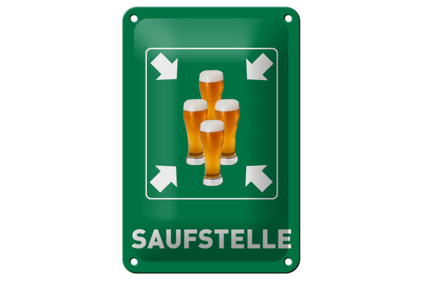 Blechschild Alkohol 12x18cm Saufstelle Biergläser Bier