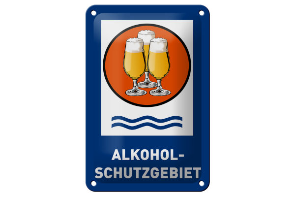Blechschild Bier 12x18cm Alkoholschutzgebiet Biergläser