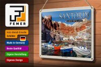 Blechschild Reise 30x20cm Santorin Griechenland Hafen von Ammoudi