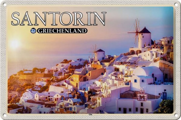 Blechschild Reise 30x20cm Santorin Griechenland Oia Küstendorf