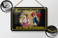 Blechschild Pinup 12x18cm Bier oder Sport  Entscheidung