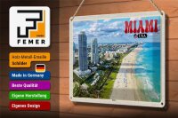 Blechschild Reise 30x20cm Miami USA Strand Hochhäuser Meer Urlaub