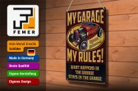 Blechschild Spruch 20x30cm my garage open 24 hrs my rules