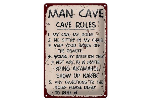 Blechschild Spruch 20x30cm Man cave my cave my rules