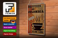 Blechschild Kaffee 20x30cm coffees colombia organic coffee