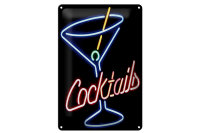 Blechschild Alkohol 20x30cm Cocktails Neon Strohhalm