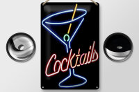 Blechschild Alkohol 20x30cm Cocktails Neon Strohhalm