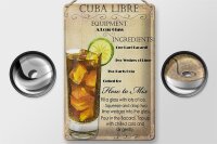 Blechschild Alkohol 20x30cm Cuba Libre Equipment ingredient