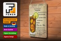 Blechschild Alkohol 20x30cm Cuba Libre Equipment ingredient