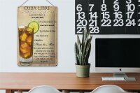Blechschild Alkohol 20x30cm Cuba Libre Equipment ingredient