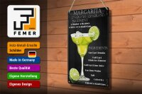 Blechschild Alkohol 20x30cm Margarita Equipment ingredients