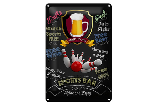 Blechschild Spruch 20x30cm sports bar Bowling relax and enjoy