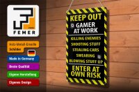 Blechschild Spruch 20x30cm keep out gamer at work own risk