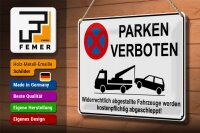 Blechschild Parken 30x20cm Parken verboten widerrechtlich