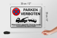 Blechschild Parken 30x20cm Parken verboten widerrechtlich