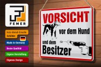 Blechschild Tiere 30x20cm Vorsicht vor Hund und Besitzer